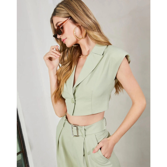 VICI Jackets & Blazers - Women's VICI Katarina sleeveless cropped Blazer, Sage Green, Size M